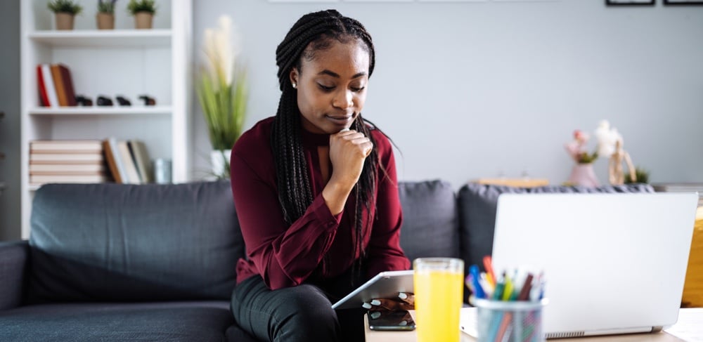 Young businesswoman working from home